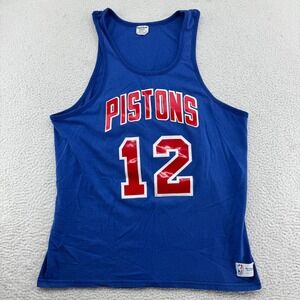 Vintage‎ 80s Sand Knit Detroit Pistons #12 Tank Jersey Mens XL Blue NBA USA Made